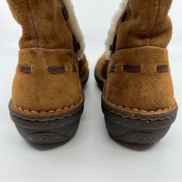 UGG‎ 6 Elijo Suede Leather Sheepskin Mid Boots Chestnut - Picture 4 of 11